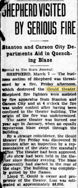 Gould Theater - March 7 1931 Another Fire At The Gould In Shepherd Nearby